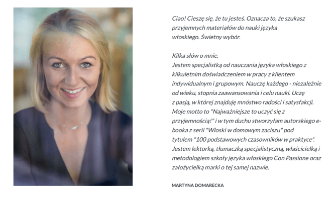 E-book włoski do nauki języka - o autorce
